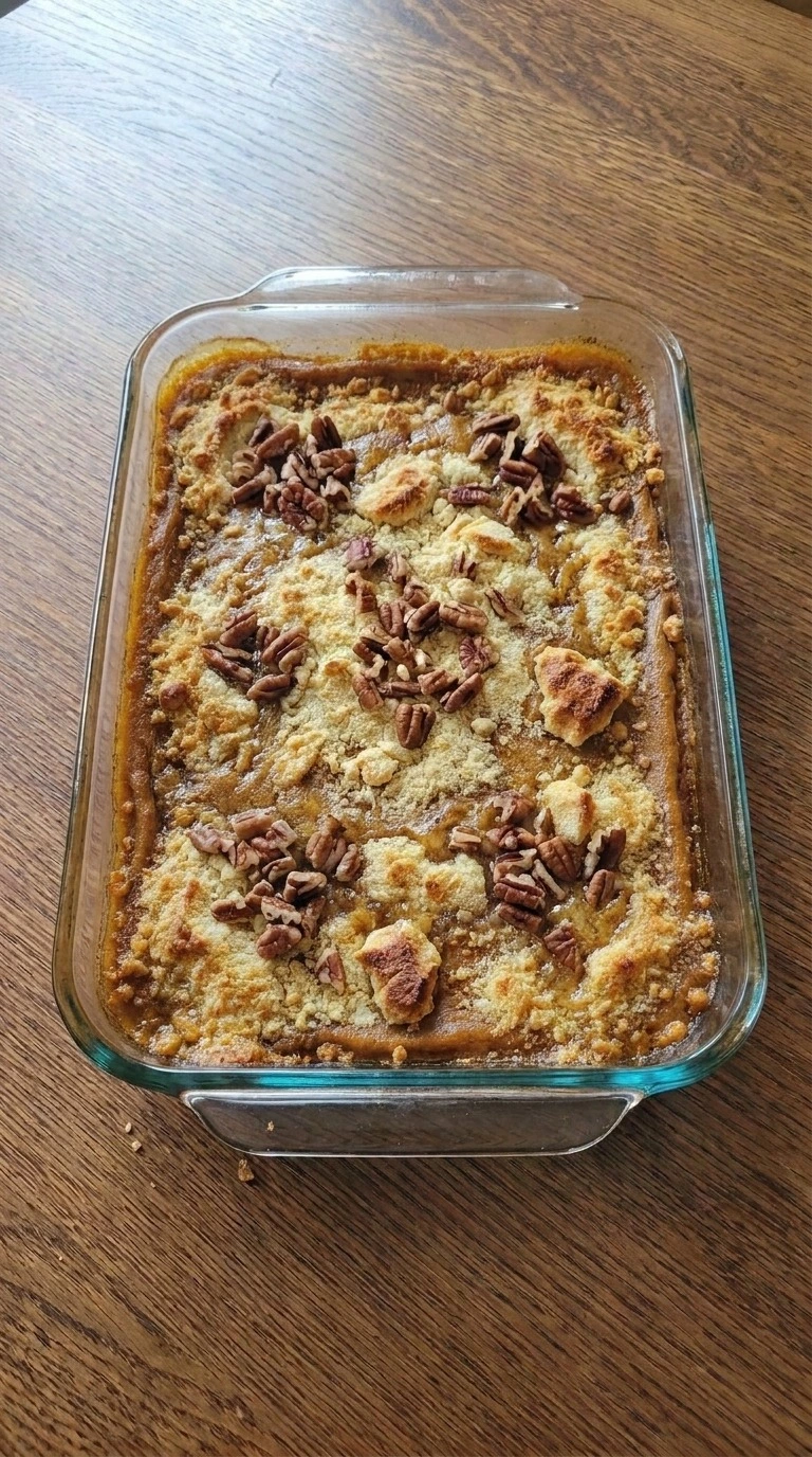 Dump Cake Pumpkin Fall Desserts baked with deep golden craggy topping, toasted pecans and darker crisp Recipe focus: dump cake recipes pumpkin fall desserts.