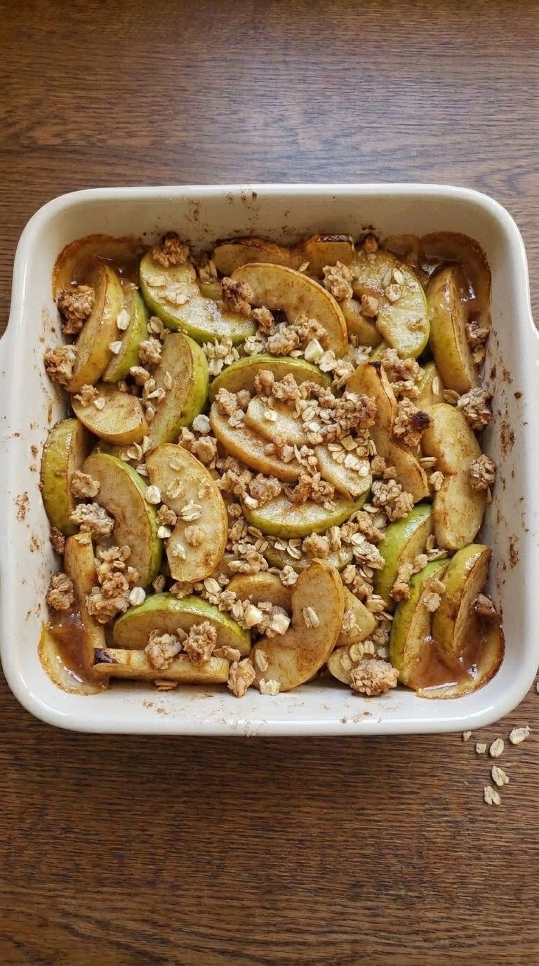 Fall Desserts Apple step with deep golden oat topping and amber apple filling bubbling at the edges Recipe focus: apple cider desserts.