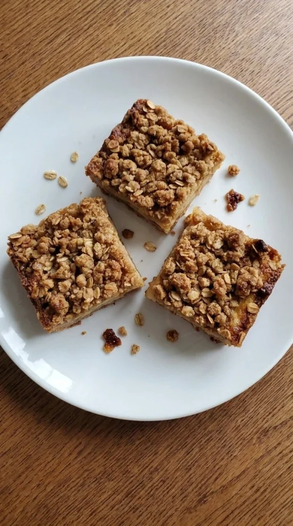 Fall Desserts for People Who Hate Pumpkin shown as golden apple cider crumb bars with visible cinnamon apple layers.