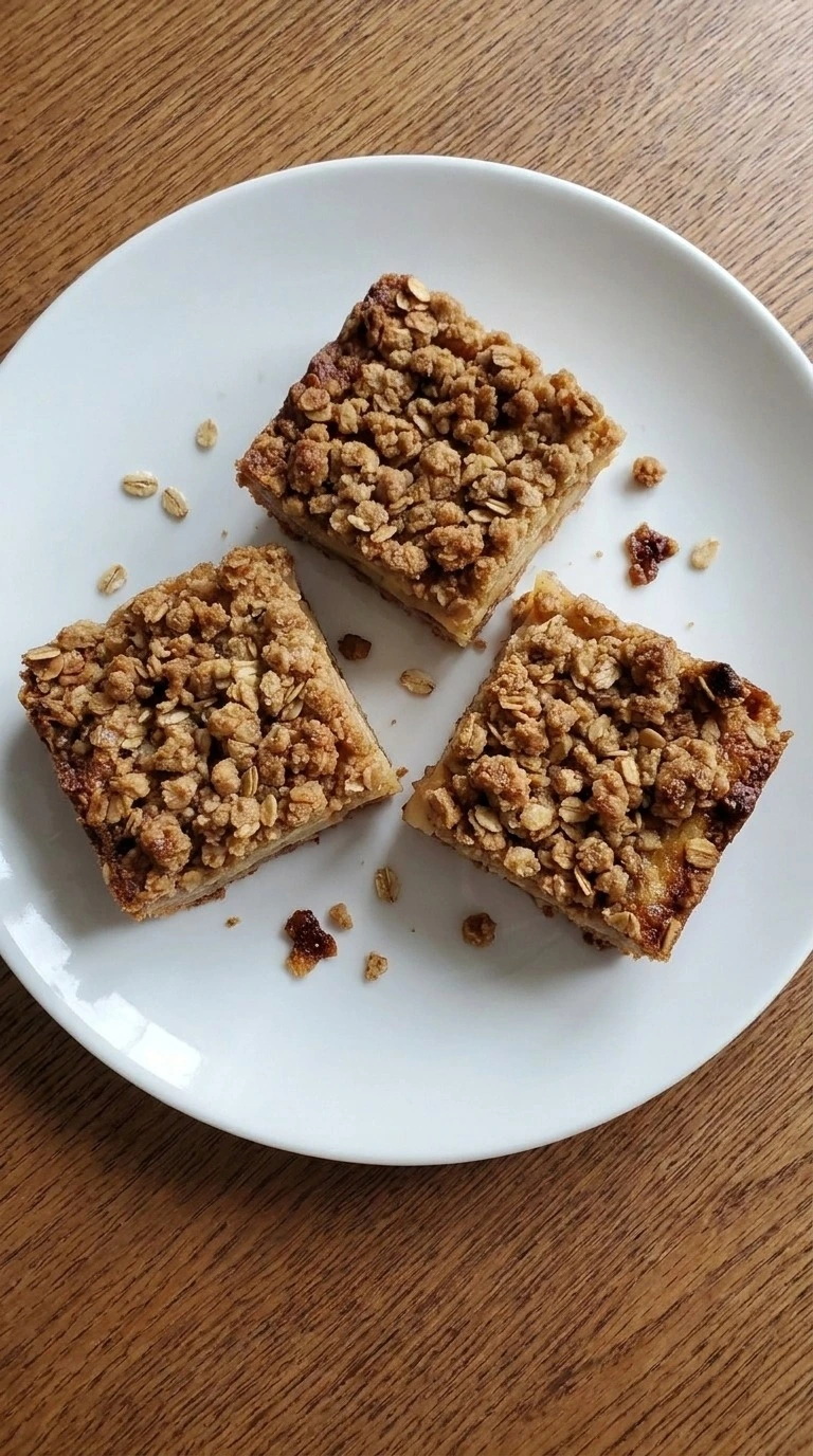 Fall Desserts for People Who Hate Pumpkin shown as golden apple cider crumb bars with visible cinnamon apple layers.