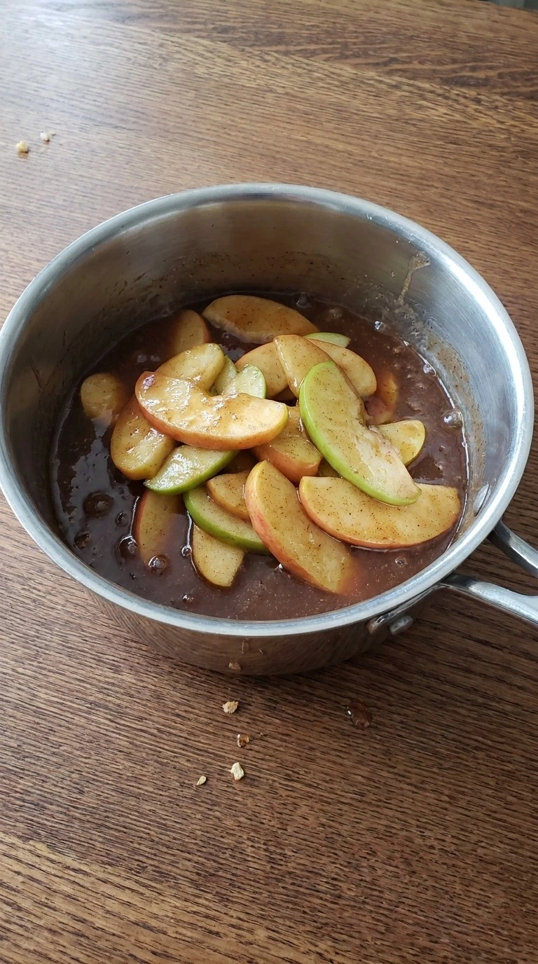 Fall Desserts for People Who Hate Pumpkin step 3 showing cook the cider apple filling for apple cider crumb bars.