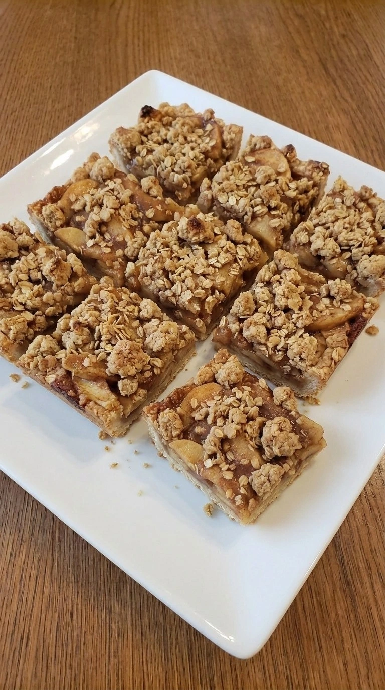 Fall Desserts with Apple Pie Filling baked as golden oat crumble bars with soft cinnamon apple layers
