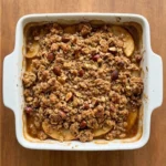 Gluten Free Apple Crisp Almond Flour with golden almond oat topping and bubbling apple filling