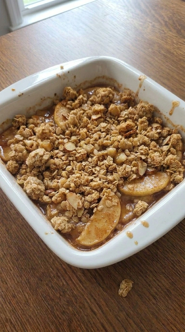 Gluten Free Apple Crisp Almond Flour baked deep golden with bubbling apple juices