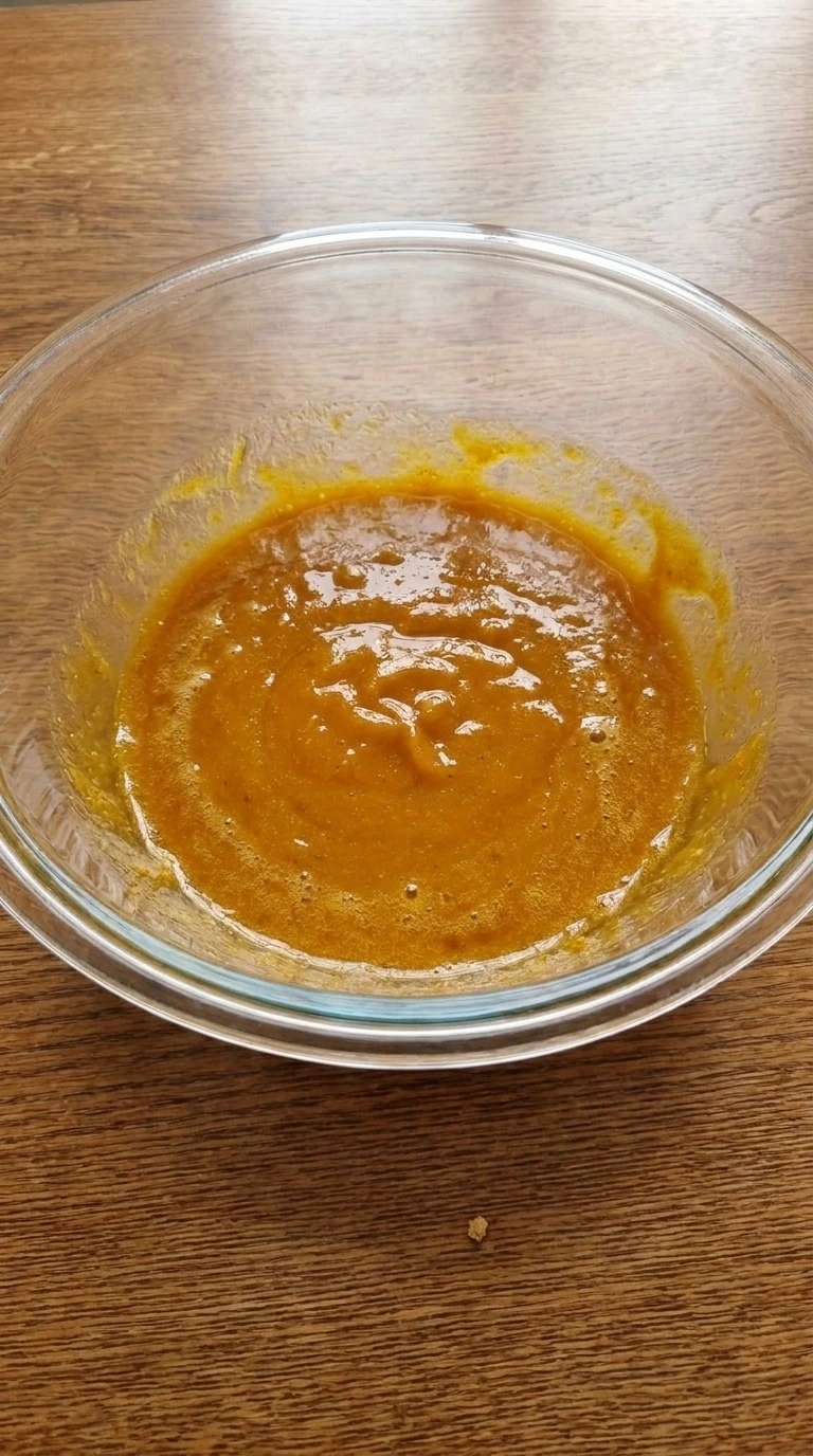 Gluten Free Pumpkin Bread Almond Flour step 2: pumpkin mixture whisked smooth.