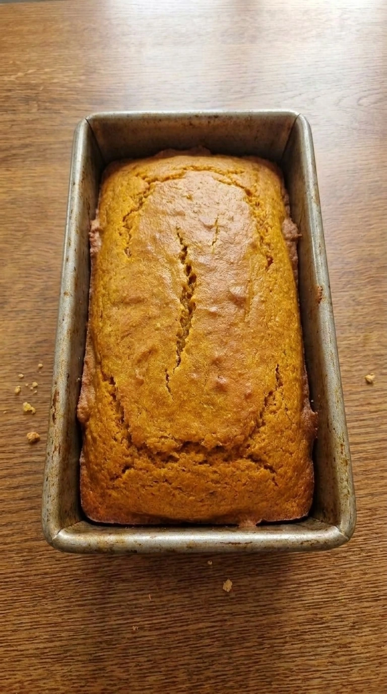 Gluten Free Pumpkin Bread Almond Flour step 4: loaf baked to a deep golden orange.