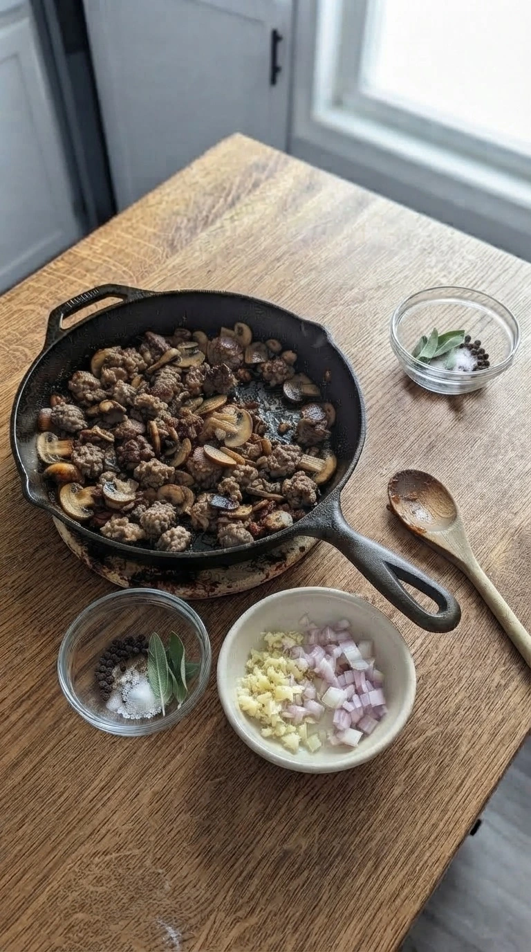 Finish the stroganoff texture Recipe focus: ground beef stroganoff.