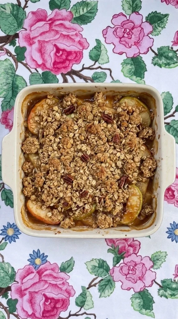 Healthy Apple Fall Desserts with tender maple apples and a deep golden oat pecan topping