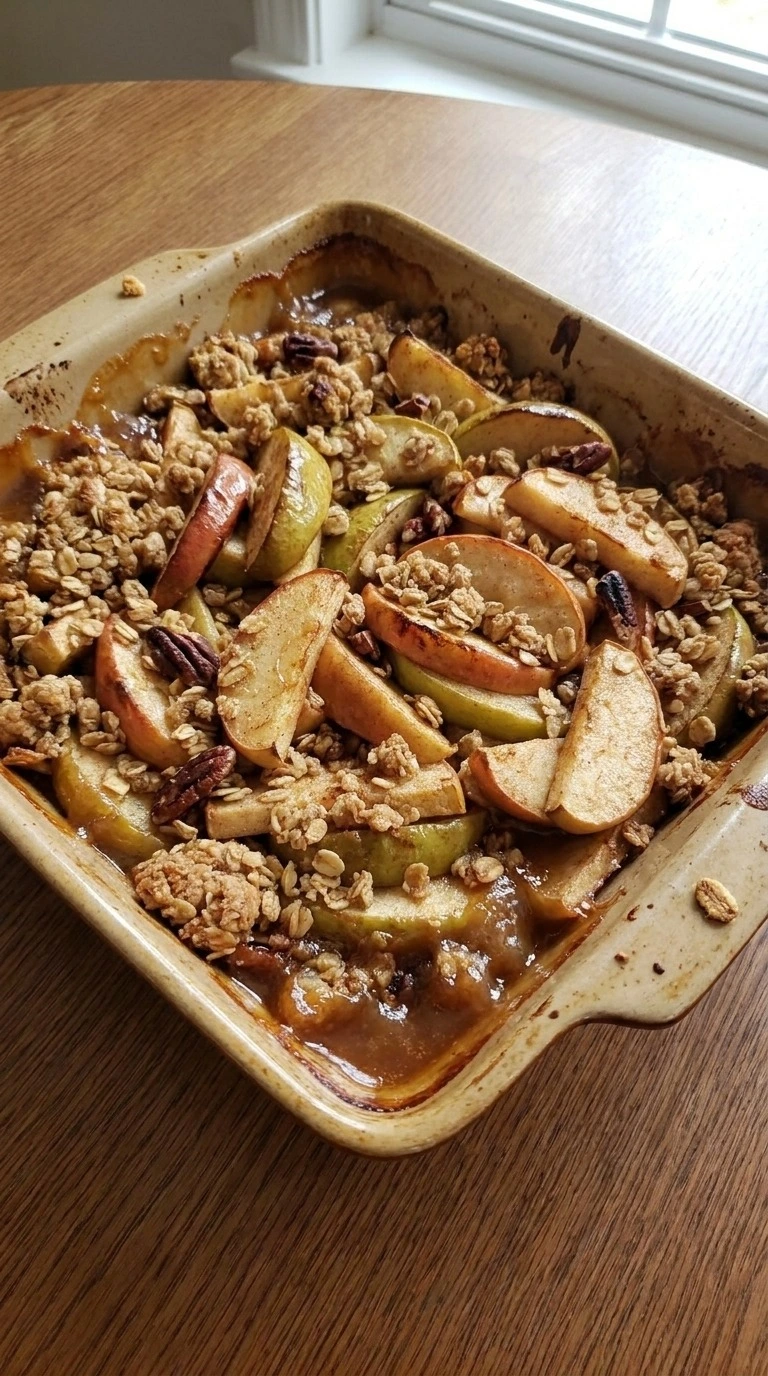 Deep golden bubbling apple crisp for Healthy Apple Fall Desserts