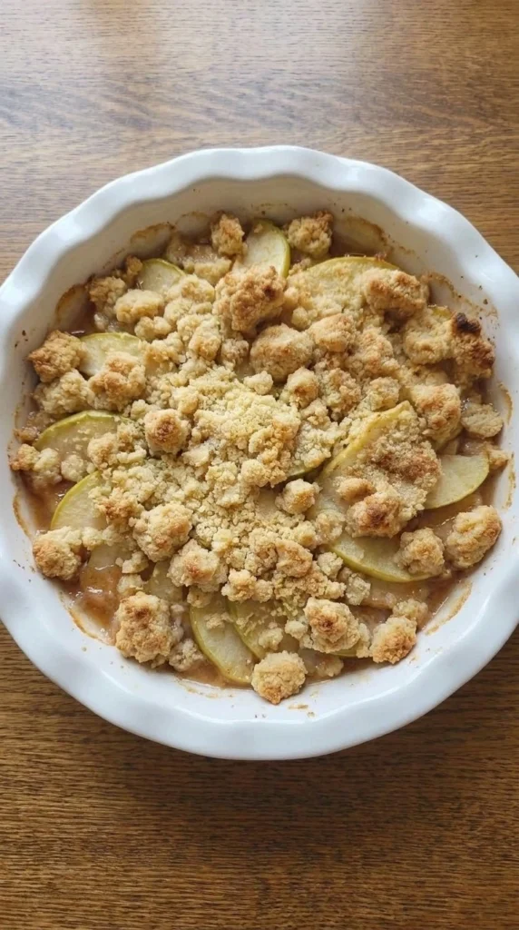 Low Carb Apple Crisp Almond Flour with tender apples and an uneven golden almond crumble topping