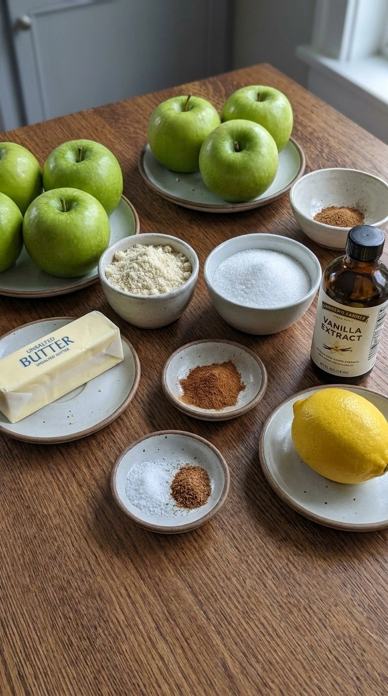 Low Carb Apple Crisp Almond Flour ingredients with Granny Smith apples, almond flour, butter and cinnamon