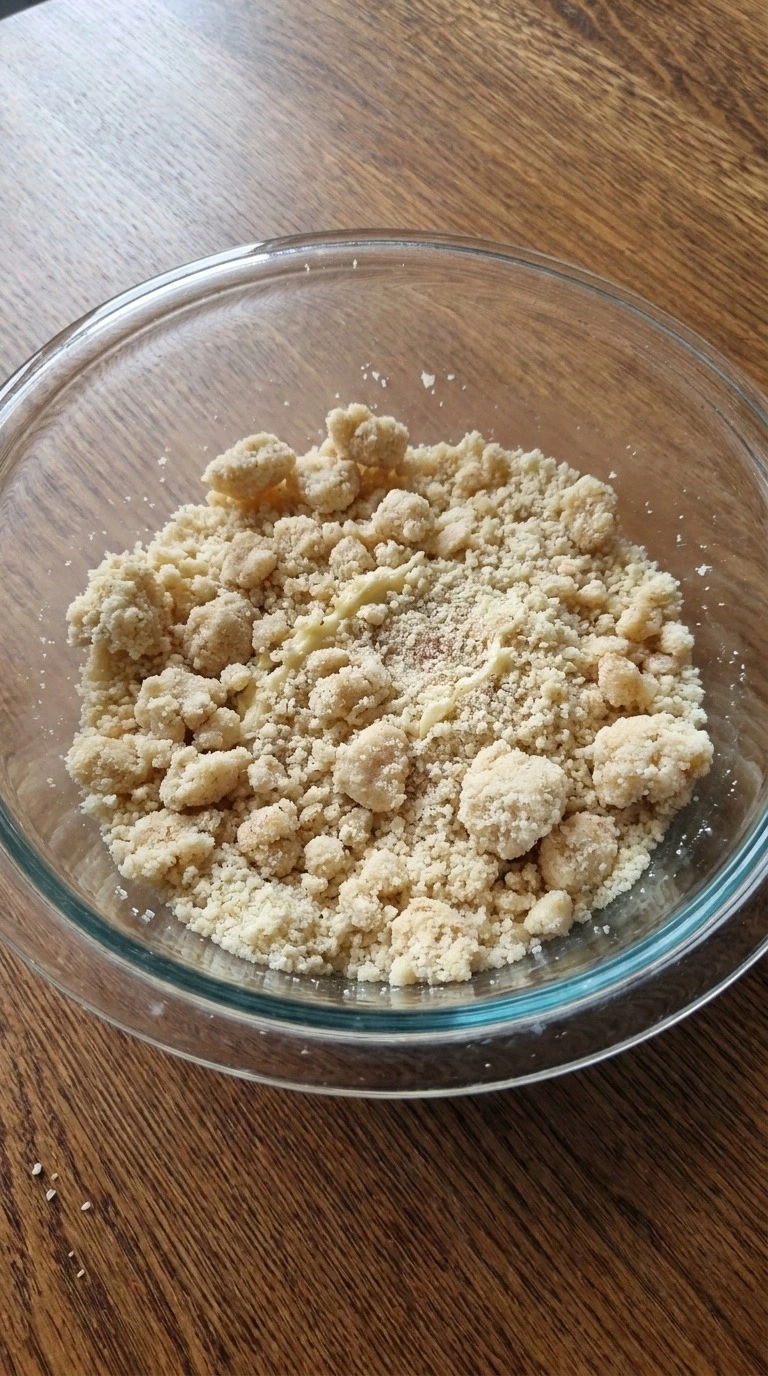 Almond flour crumble mixture for Low Carb Apple Crisp Almond Flour with cold butter clusters
