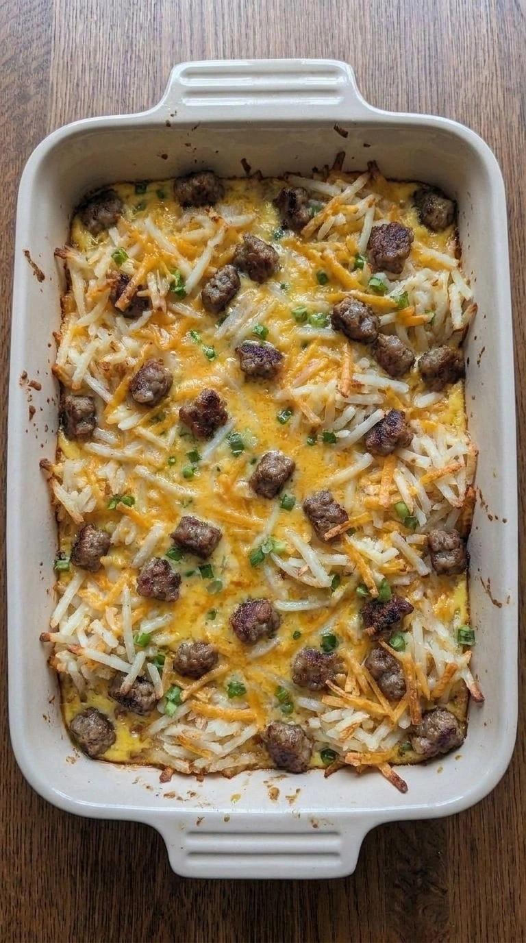 Overnight Breakfast Casserole step four baked golden casserole with cheese Recipe focus: easy breakfast casserole.