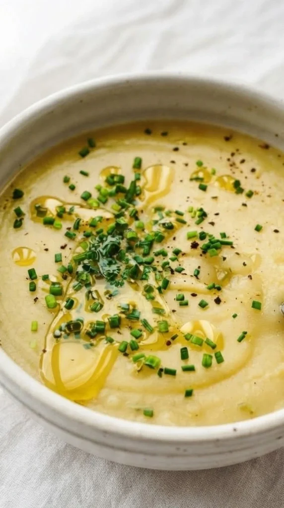 Potato Leek Soup in a bowl with creamy texture and tender leek pieces Recipe focus: potato leek soup recipe.