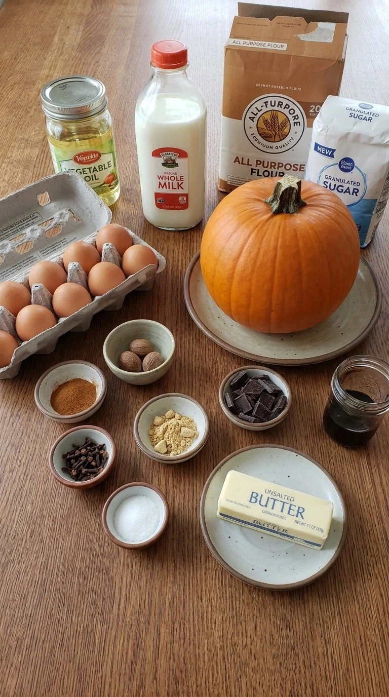 Pumpkin Bread with Chocolate Chips ingredients including pumpkin puree flour and chocolate Recipe focus: easy pumpkin bread with chocolate chips.