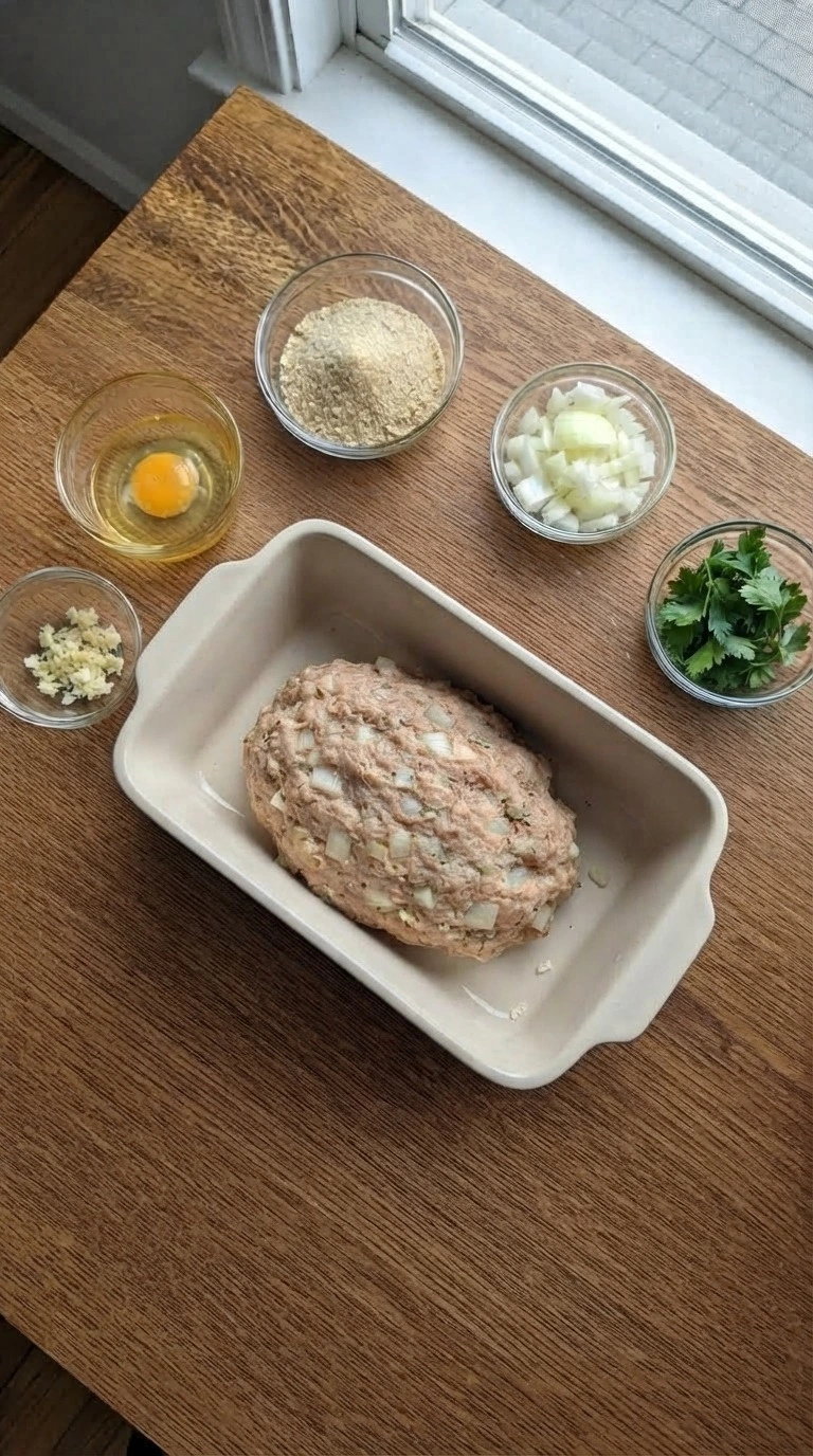 Turkey Meatloaf shaped loaf before full baking Recipe focus: meatloaf recipes.