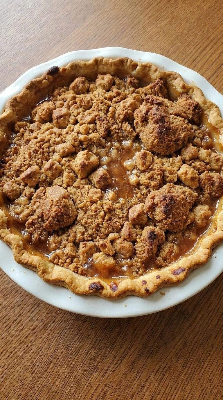 Apple Crumble Pie baked golden brown with crisp butter crumbs and bubbling cinnamon apple filling. Recipe focus: easy apple crumble pie.