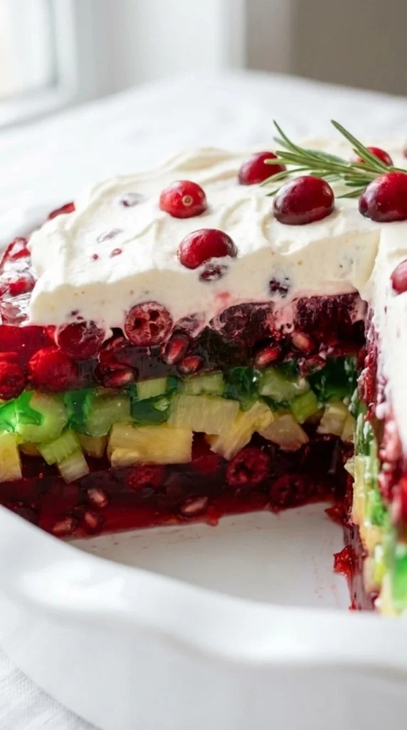Christmas Jello Salad layered with red and green holiday gelatin Recipe focus: christmas salad.