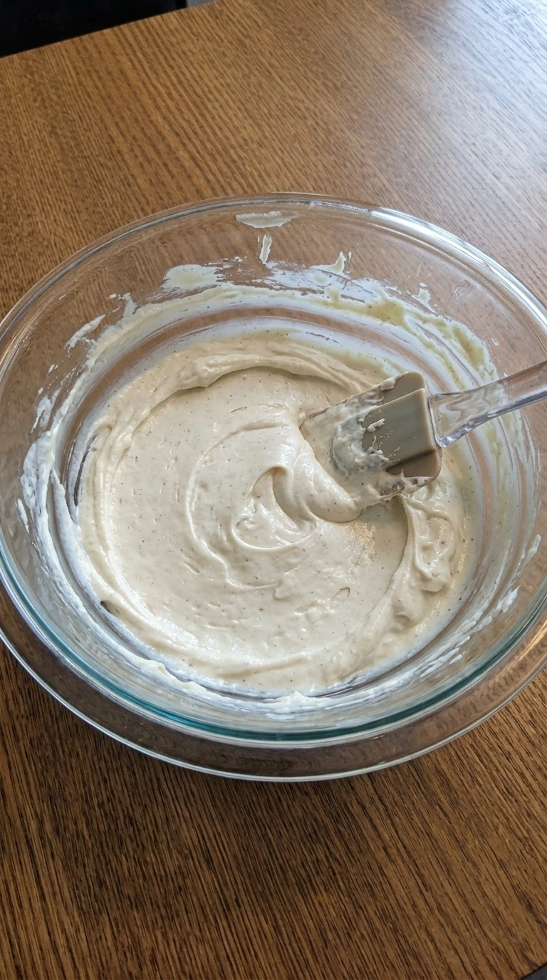 Cream Cheese Caramel Apple Dip smooth cream cheese base being blended Recipe focus: cream cheese caramel apple dip toffee.