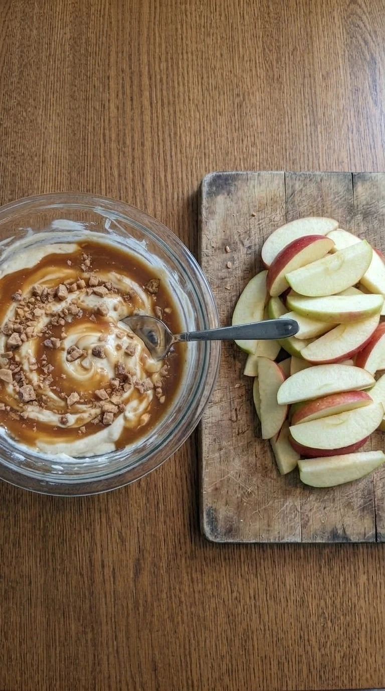 Cream Cheese Caramel Apple Dip with crisp Honeycrisp apple wedges Recipe focus: caramel apple cheesecake dip.
