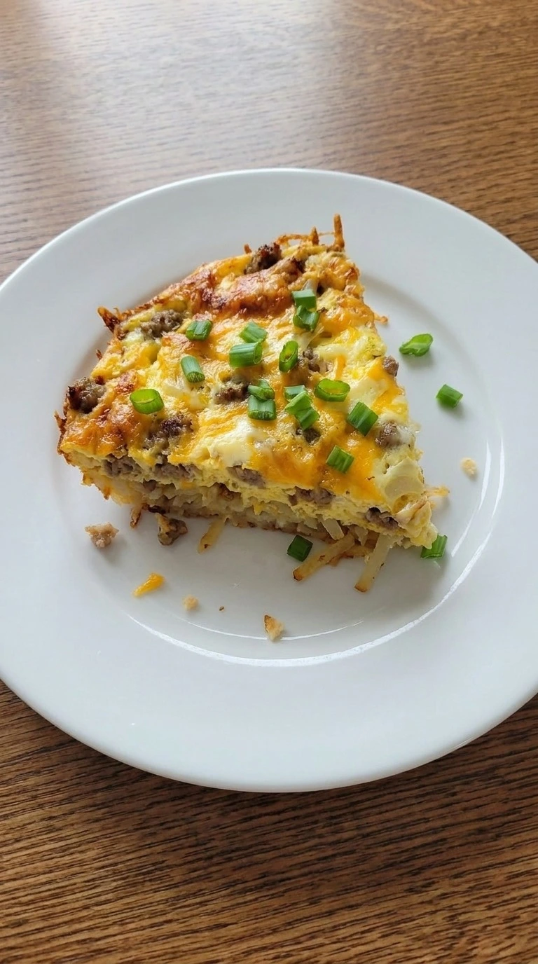 Crockpot Breakfast Casserole serving portion with visible layers Recipe focus: easy breakfast casserole.