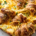 Croissant Breakfast Casserole with golden croissant layers and melted cheese Recipe focus: breakfast casserole with Recipe focus: easy breakfast casserole.