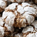 Gingerbread Crinkle Cookies with cracked powdered sugar tops and soft centers on a plate Recipe focus: gluten free Recipe focus: gingerbread cookies.