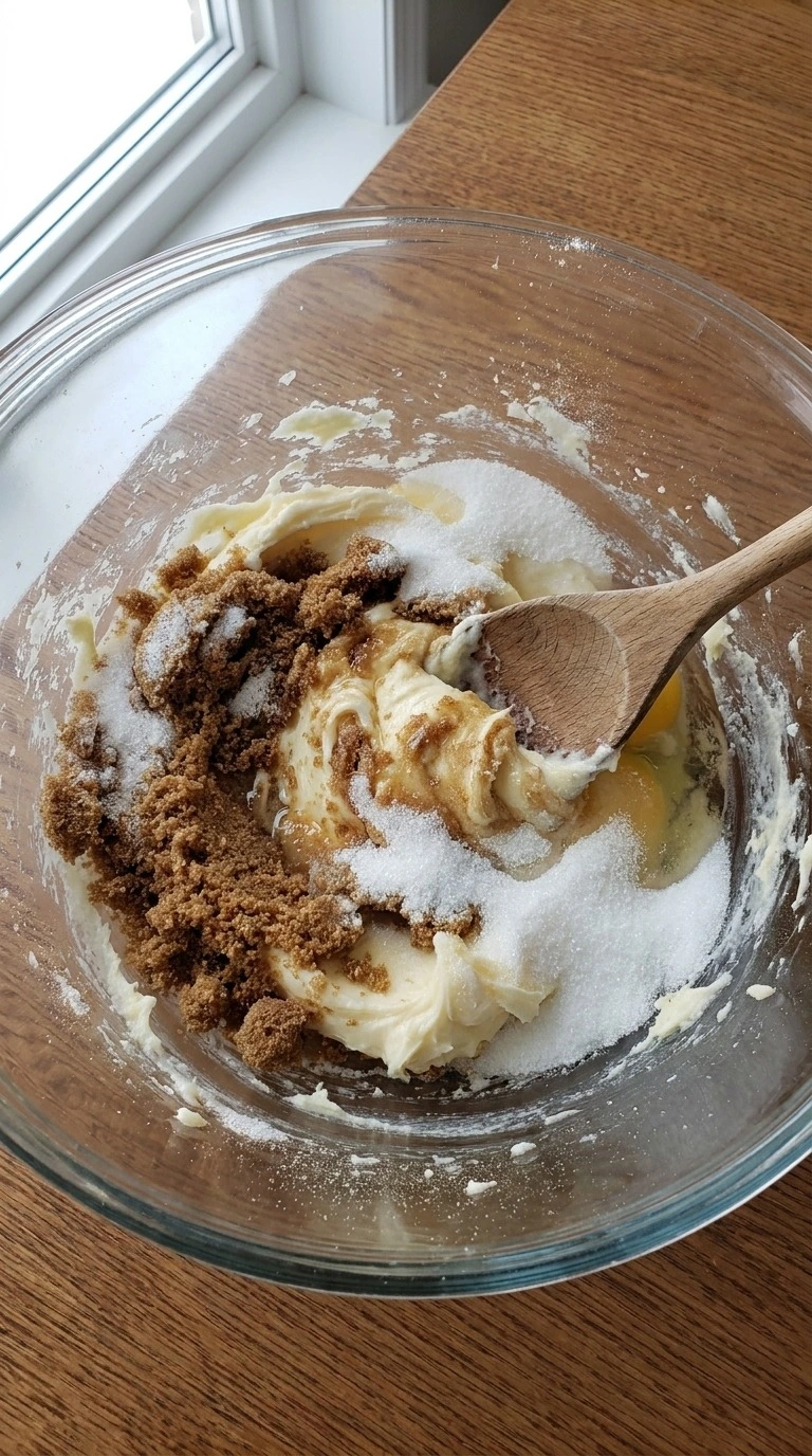 Gingerbread Crinkle Cookies butter and sugar mixture being combined in a bowl Recipe focus: chewy Recipe focus: gluten free gingerbread crinkle cookies.