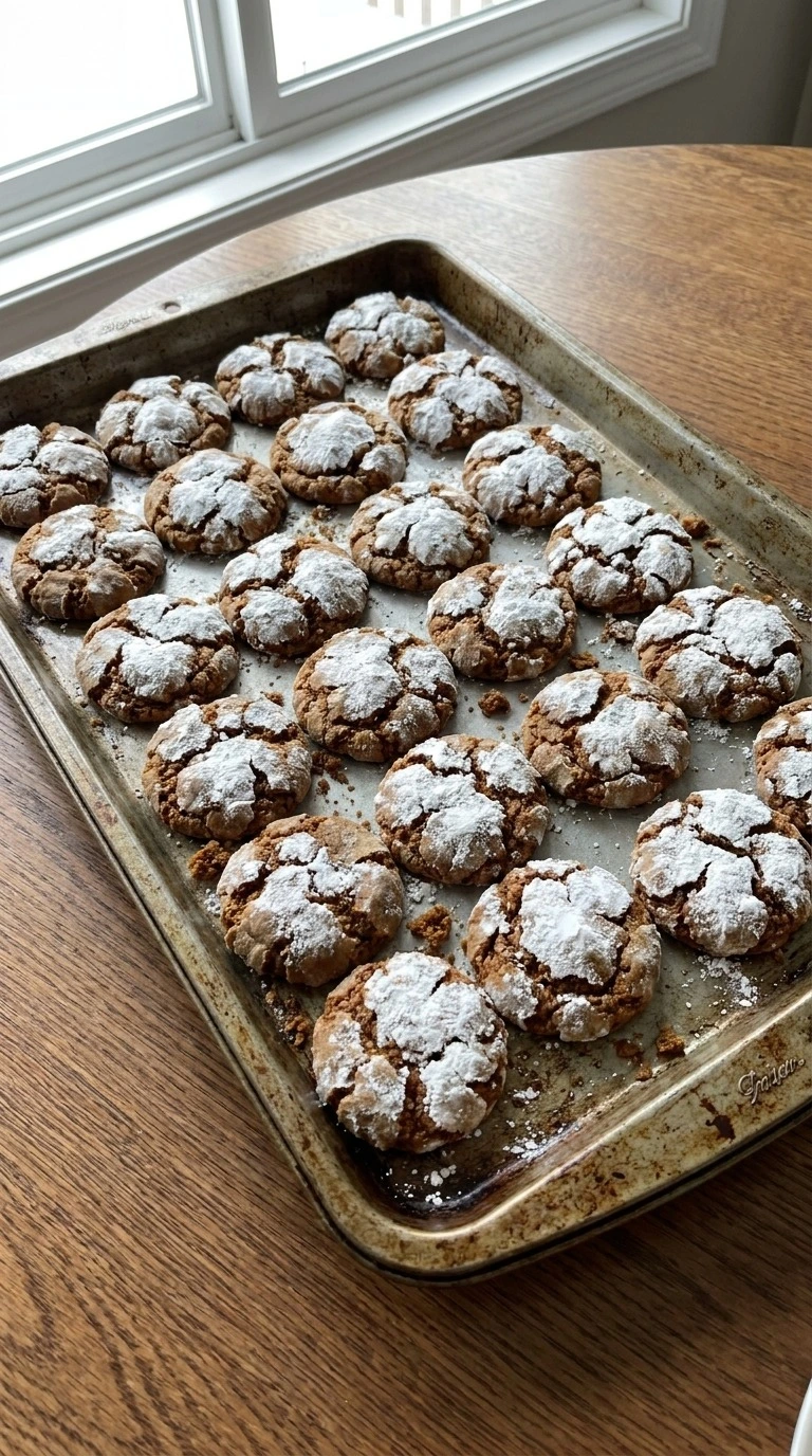 Gingerbread Crinkle Cookies baking with cracked sugar tops and browned edges Recipe focus: gingerbread cookies Recipe focus: soft gingerbread cookies.