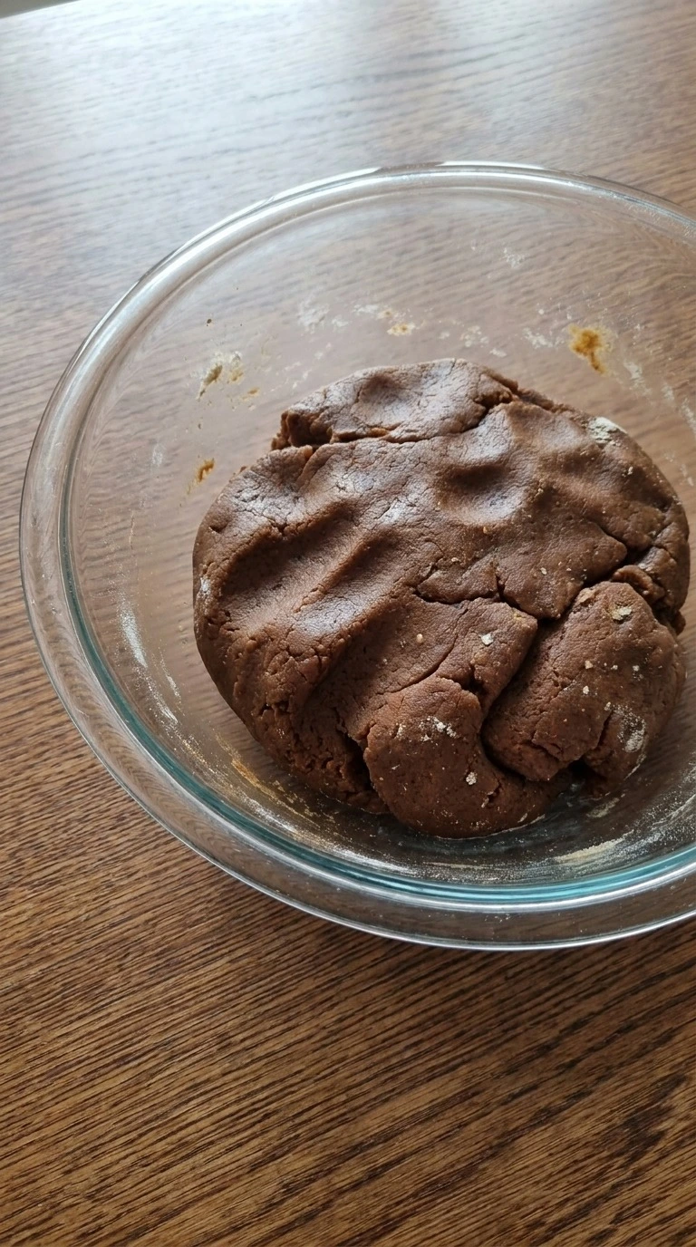 Gingerbread House Cookies dough mixing with dark spiced texture Recipe focus: gingerbread house and cookies painting.