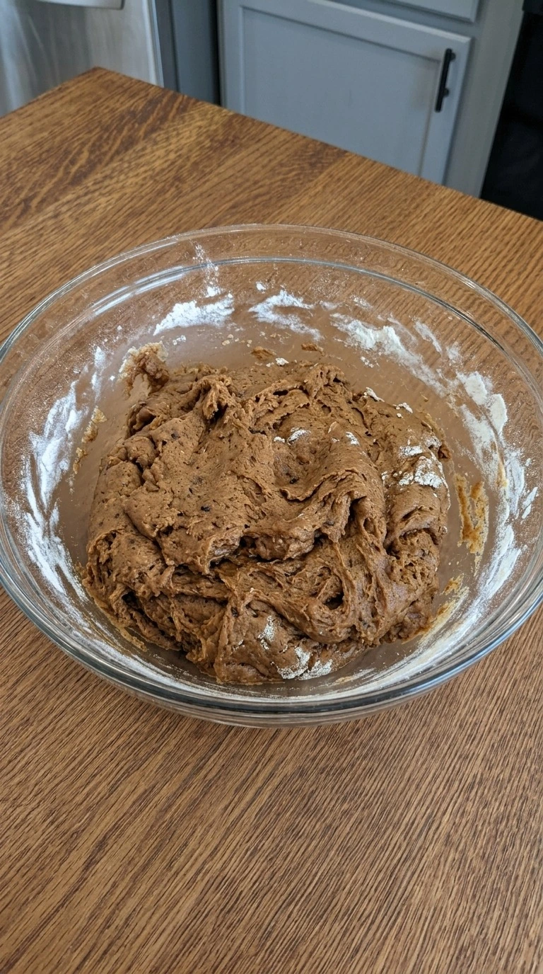 Gingerbread Man Cookies dough mixing with spices and molasses Recipe focus: chewy gingerbread cookies.