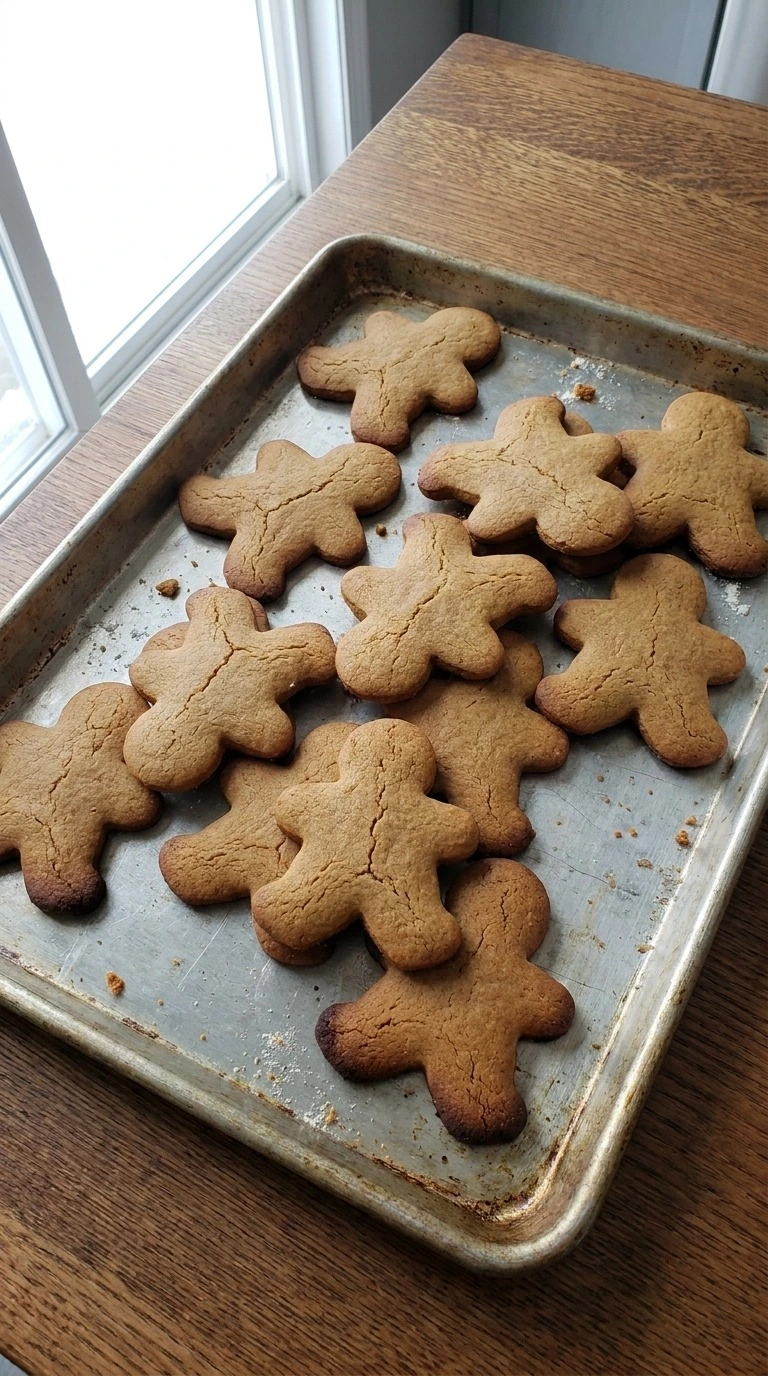 Gingerbread Man Cookies baking with golden edges and soft centers Recipe focus: gingerbread cookies decorated.