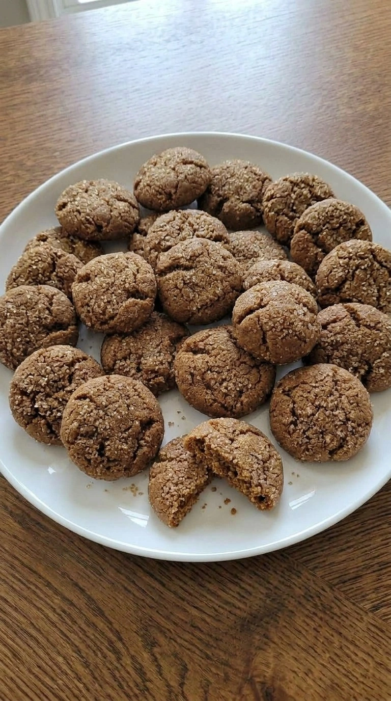 Gluten Free Gingerbread Cookies cooled on a white plate with one broken open to show the soft center Recipe focus: gluten free dairy free gingerbread cookies.