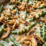 Green Bean Casserole with Fresh Green Beans finished with creamy sauce and crispy topping Recipe focus: green bean casserole easy.