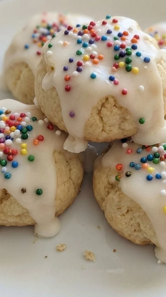 Italian Christmas Cookies with glazed round cookies and festive sprinkles Recipe focus: easy christmas cookies simple.