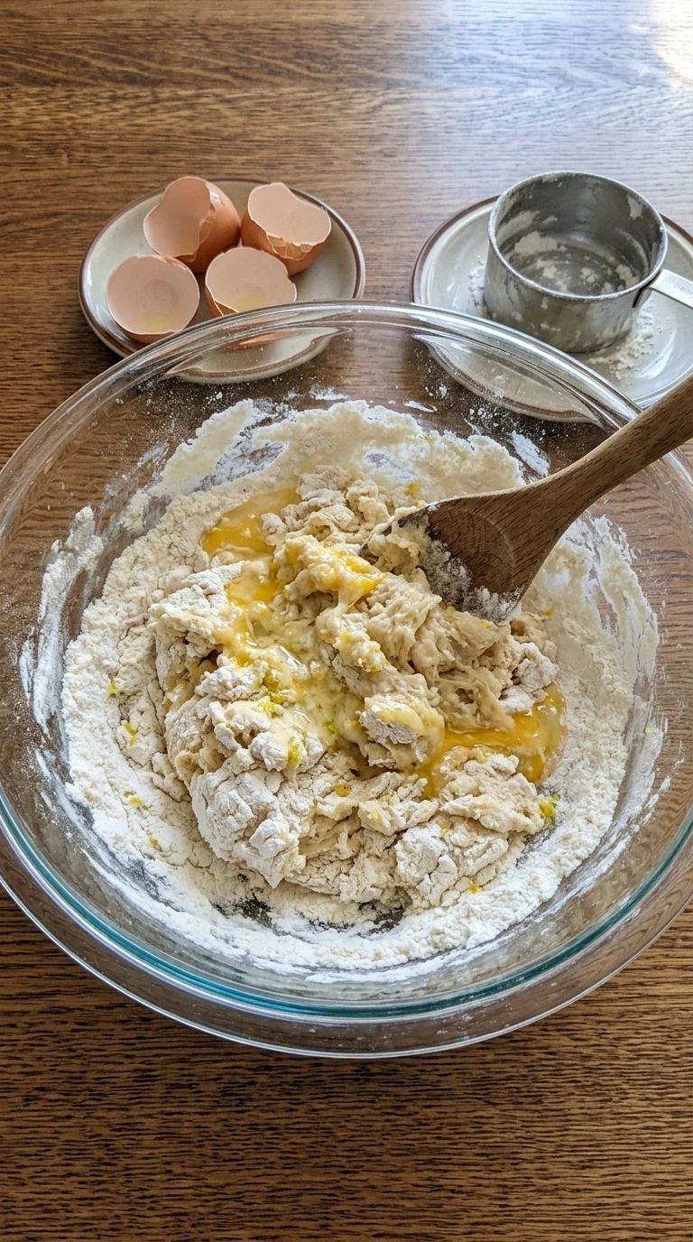 Italian Christmas Cookies dough mixed with eggs flour and lemon zest Recipe focus: best christmas cookies.