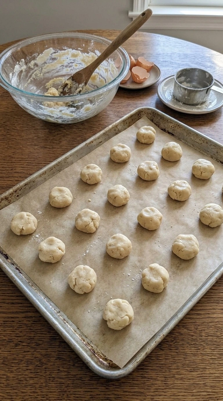 Italian Christmas Cookies shaped rounds on a baking tray before baking Recipe focus: easy christmas cookies simple.