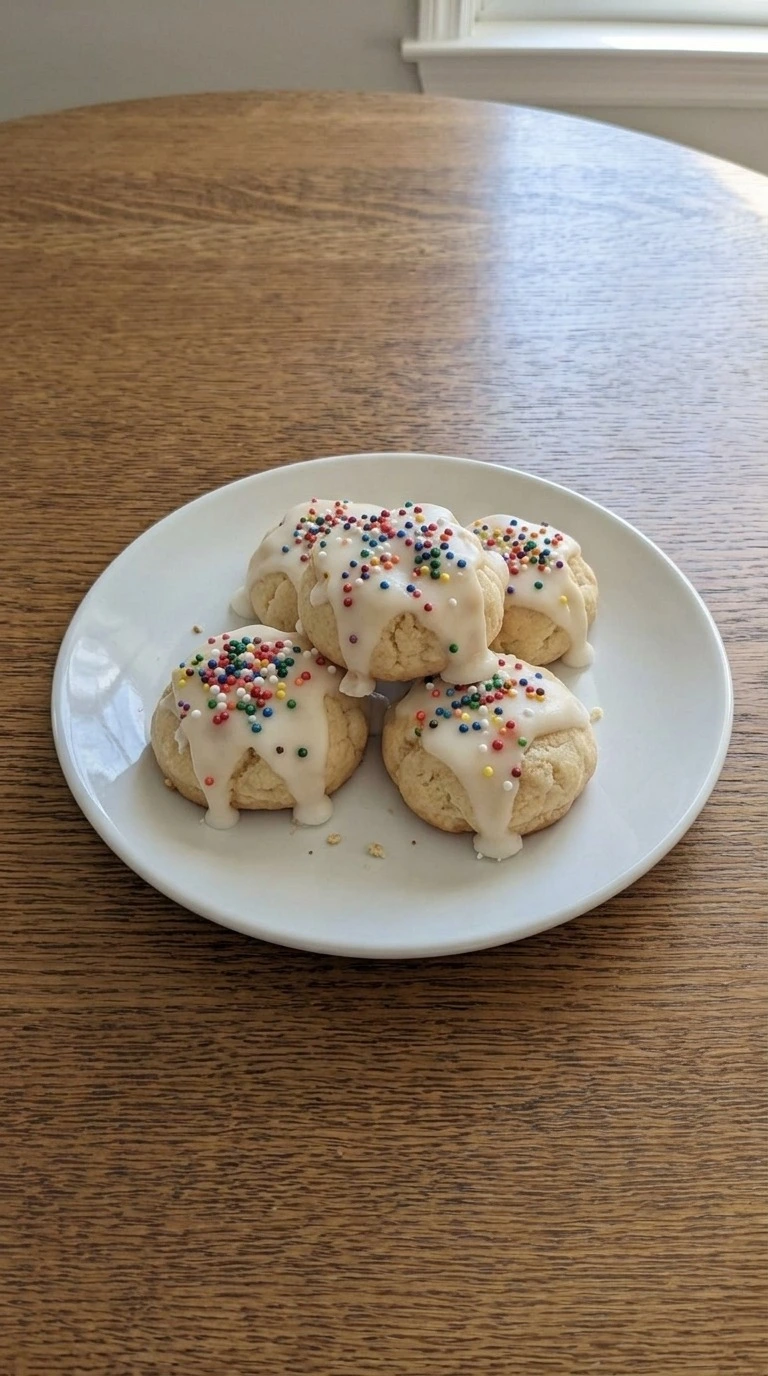 Italian Christmas Cookies served on plate with glaze and sprinkles Recipe focus: christmas cookies sugar cookie.