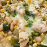 Mexican Street Corn White Chicken Chili in a bowl with creamy chicken corn soup texture Recipe focus: crockpot white chicken chili.