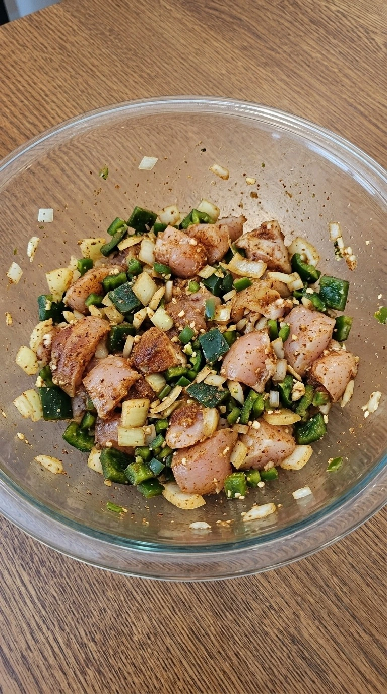 Mexican Street Corn White Chicken Chili chicken mixture seasoned with peppers and spices Recipe focus: creamy white chicken chili.