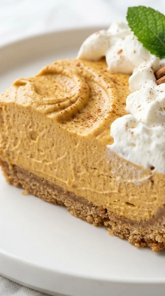 No Bake Pumpkin Cheesecake slice showing creamy pumpkin layers and crust Recipe focus: pumpkin cheesecake recipes.