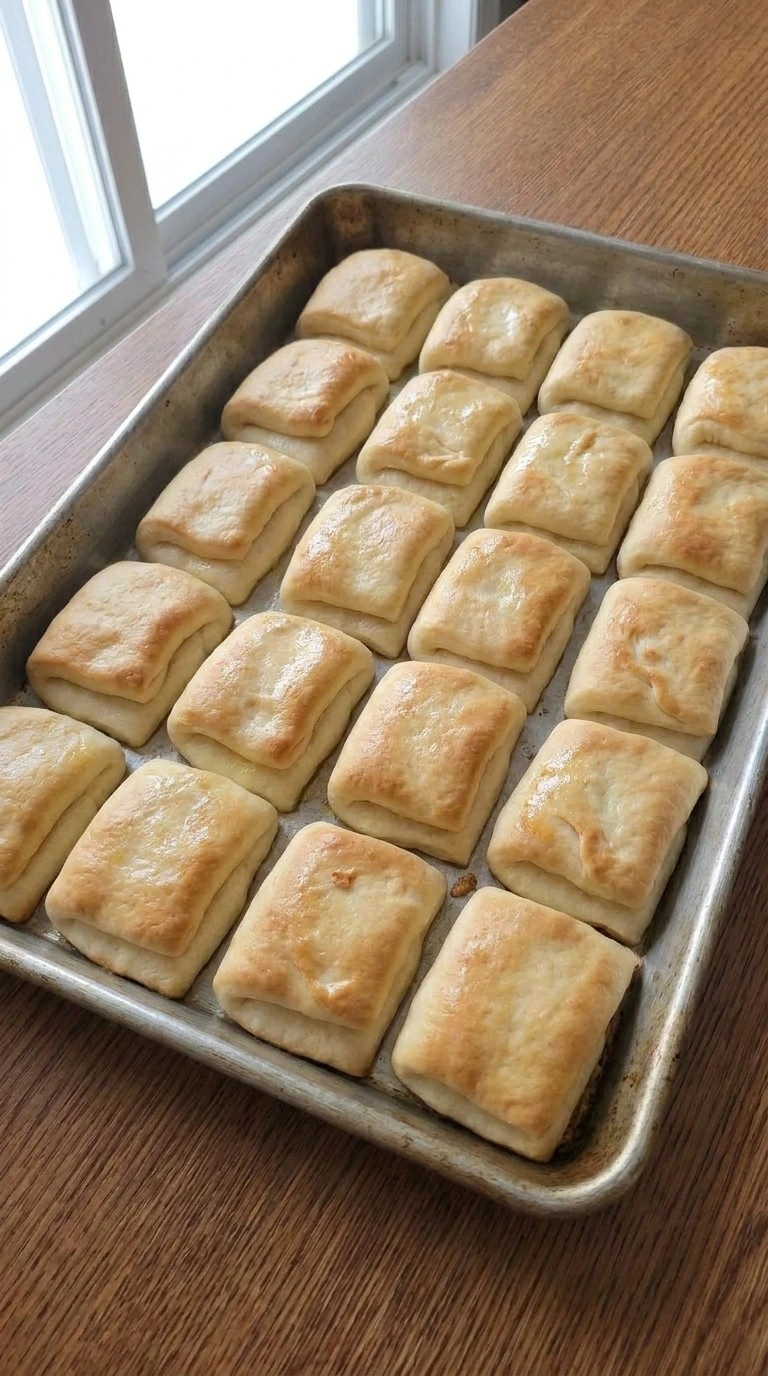 Parker House Rolls baked golden brown in a rectangular pan with melted butter brushed over their folded tops Recipe focus: easy parker house rolls.