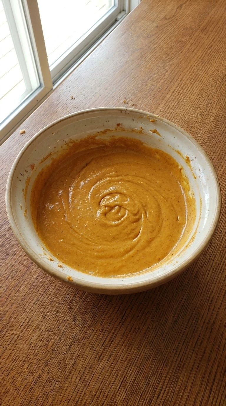 Pumpkin Cheesecake Bars orange pumpkin batter being mixed with warm spices Recipe focus: pumpkin pie cheesecake bars.