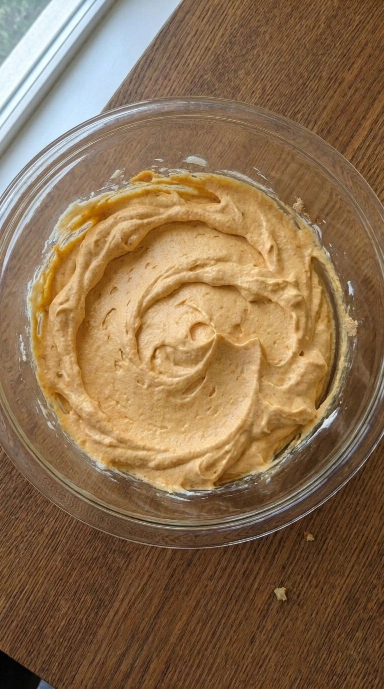 Pumpkin Pie Dip folded with whipped topping for a fluffy texture Recipe focus: pumpkin fluff dip.