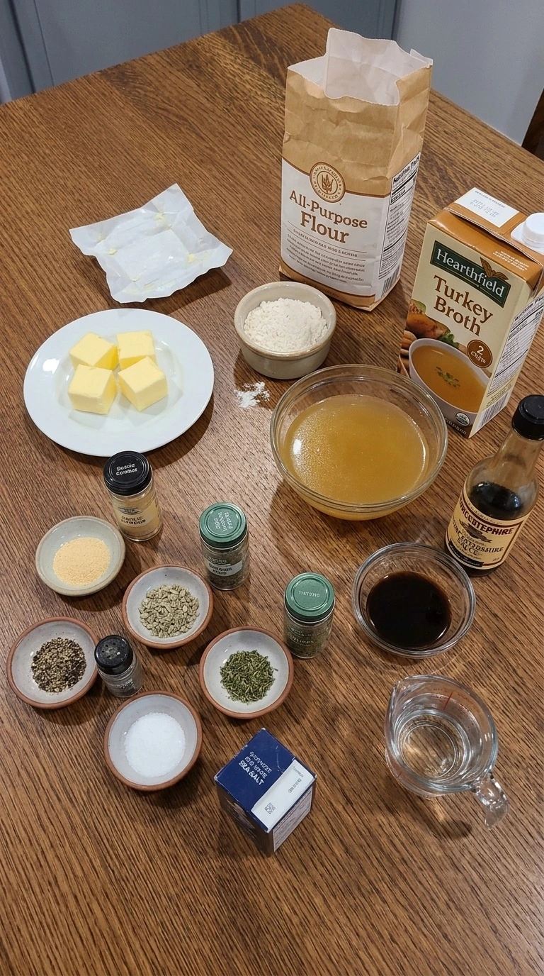 Turkey Gravy Without Drippings ingredients including turkey broth, unsalted butter, flour and dried Recipe focus: thanksgiving turkey gravy without drippings.