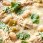 White Bean Chicken Chili with creamy broth and tender chicken pieces in a bowl Recipe focus: white chicken chili.
